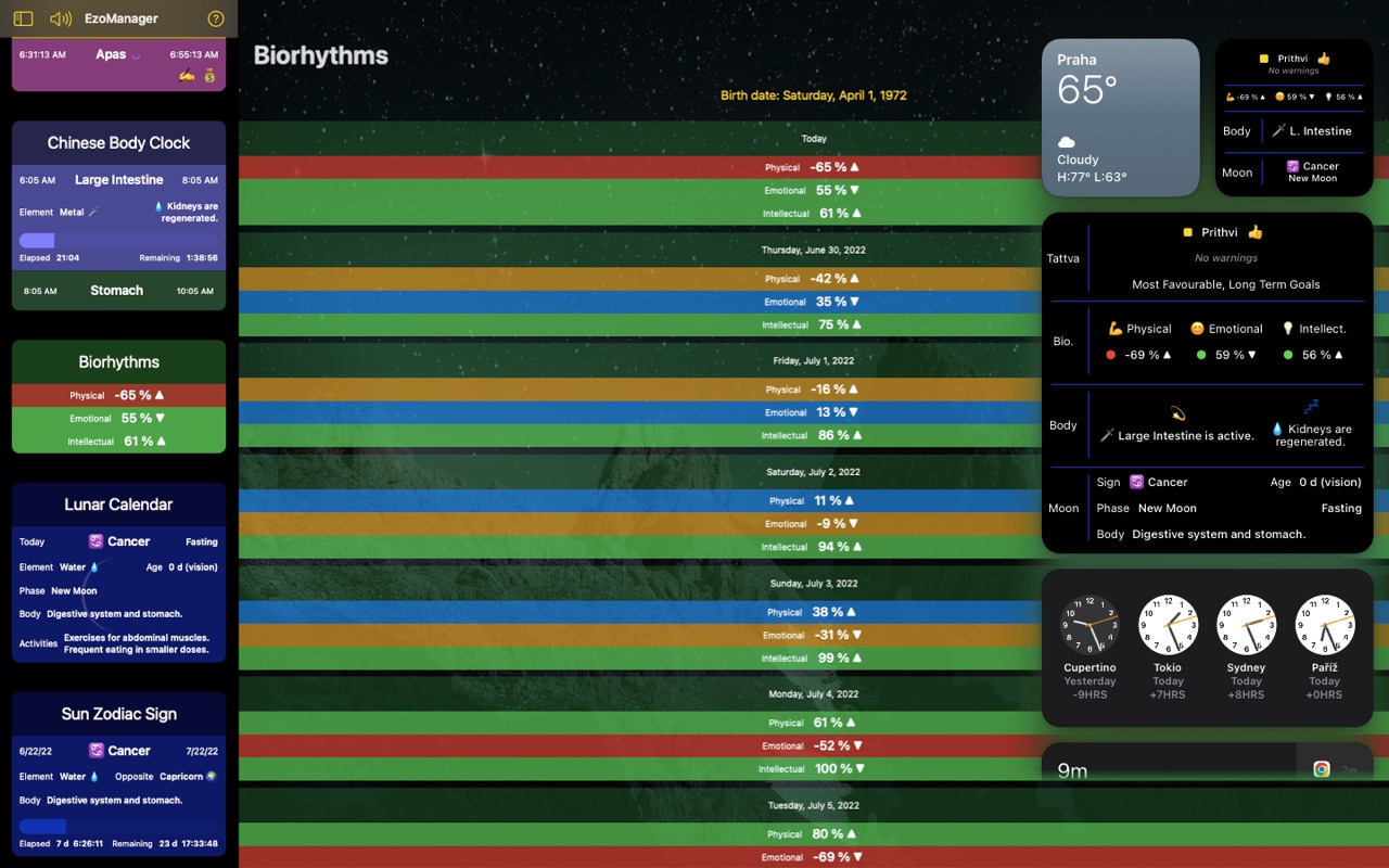 Biorhythms and widgets on macOS